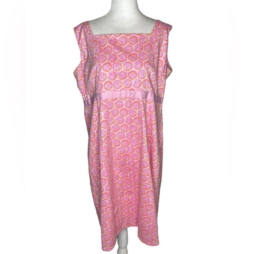 Fresh Produce Orange Slice Print Sleeveless Dress sz 16 Pink Square Neckline